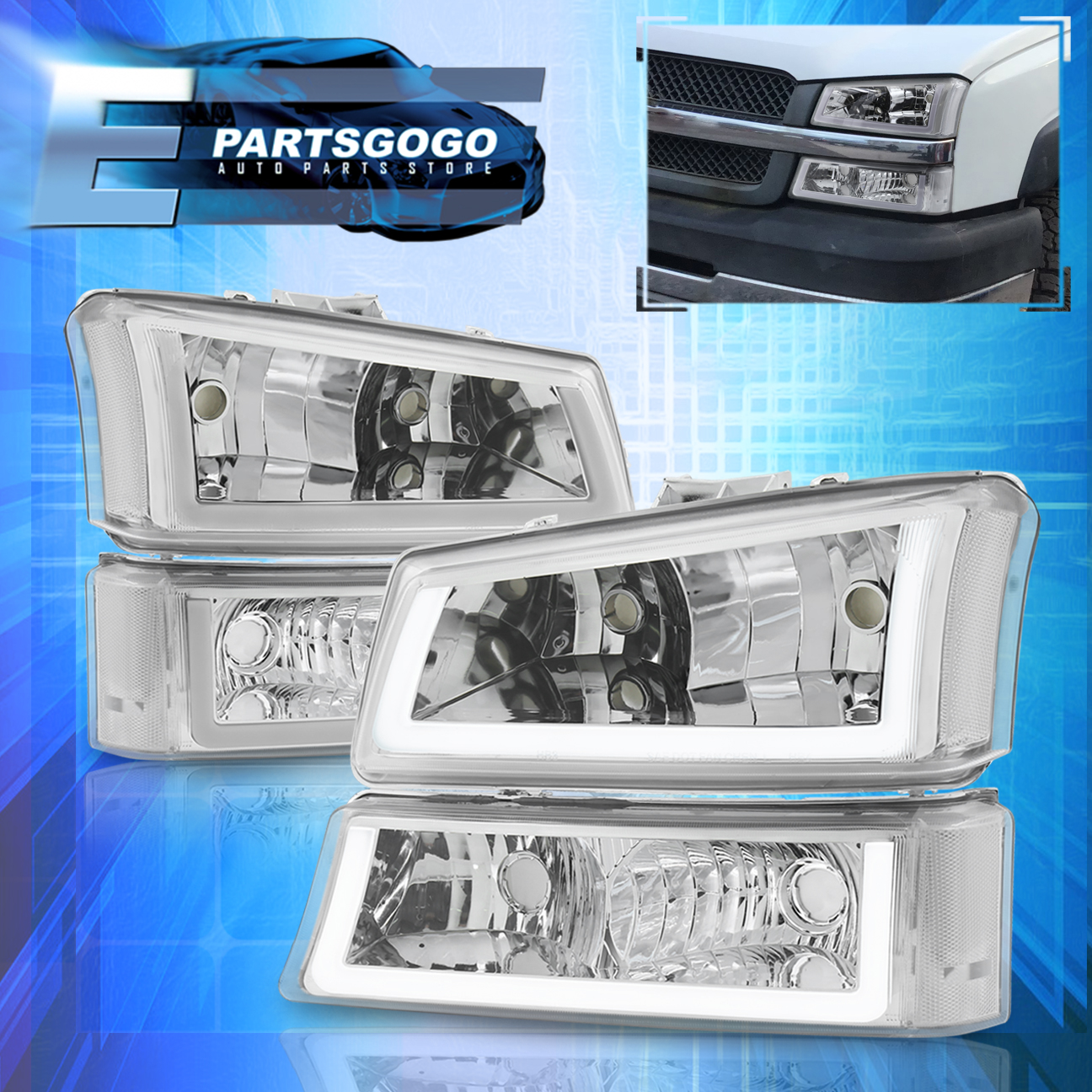 For Chevy Silverado 2003-2007 LED DRL Headlights + Bumper